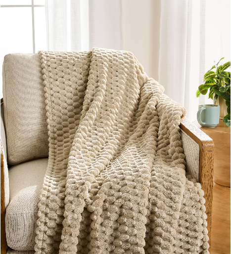 Better Homes & Gardens Textured Velvet Plush Soft Throw Blanket (Papyrus Beige or Dark Caramel)