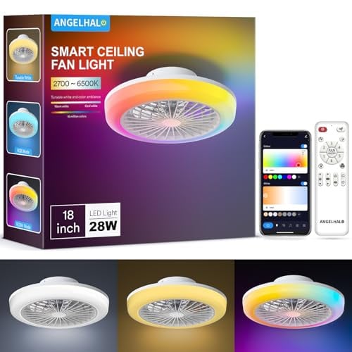 ANGELHALO Bladeless Smart Low-Profile 18" 6-Speed DC Motor Ceiling Fan w/ RGBAI Light