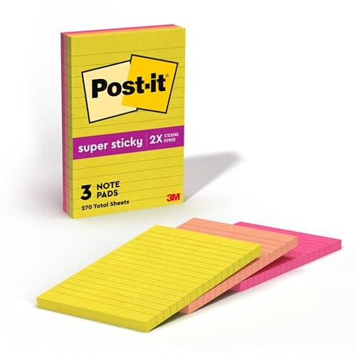 Post-it Super Sticky Lined Notes, 3 Sticky Note Pads, 4 x 6 in. Deal