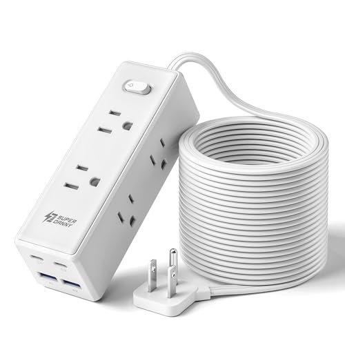 SUPERDANNY 15ft Extension Cord with Multiple Outlets and Flat Plug Power Strip