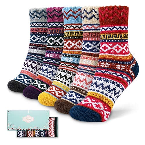 ICEIVY Soft Knit Winter Fuzzy Crew Socks, 5-Pair (Multicolor-2)
