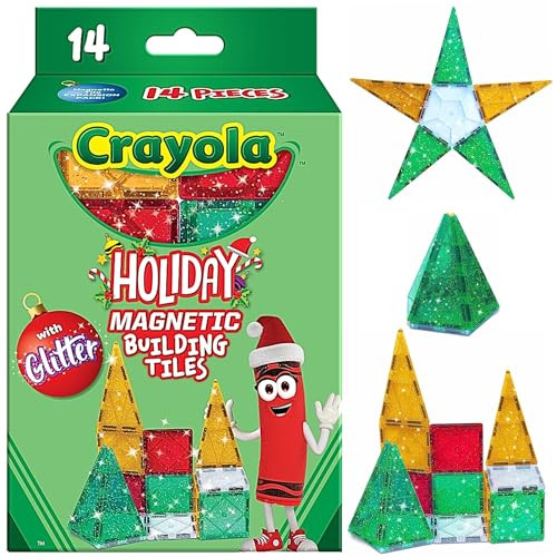 Crayola Holiday Glitter Magnetic Tiles, 14 Pc Set