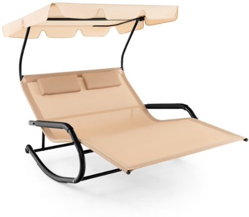 Costway Outdoor 2-Person Rocking Chaise Lounge with Canopy (Beige) Deal