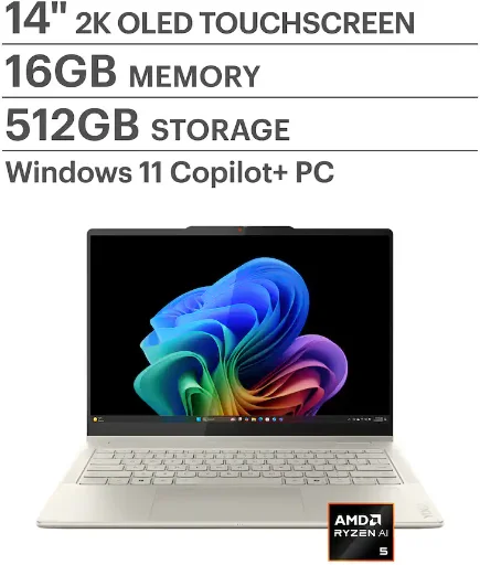 Lenovo Yoga 7 14" 2K OLED Touchscreen Laptop AMD Ai 340, 16GB RAM 512GB SSD