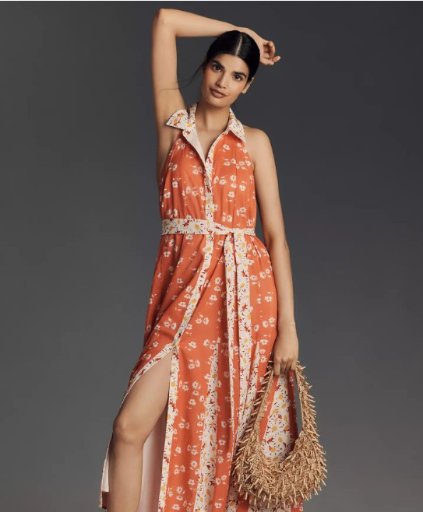 Anthropologie Maeve Halter Open-Back Godet Midi Shirt Dress