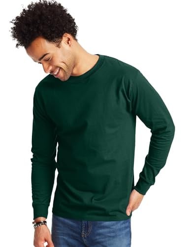 Hanes Men's Long-Sleeve Beefy-T Shirt 2-Pack, Deep Forest