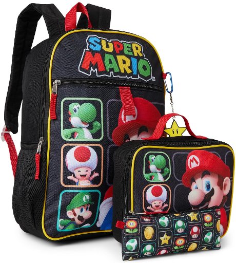 Bioworld Kids' Super Mario Bros Backpack Set 5-Piece