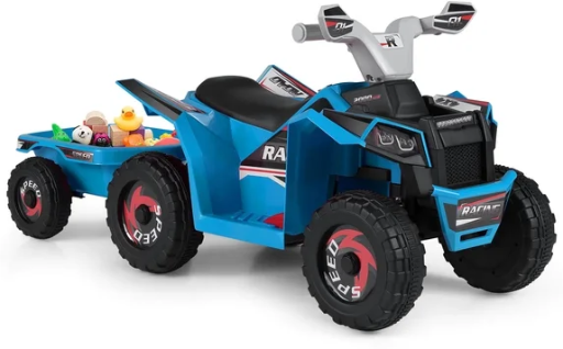 Costway Kids Electric ATV Car 6V Battery-Powered Ride on Toy with Removable Back Trailer Blue