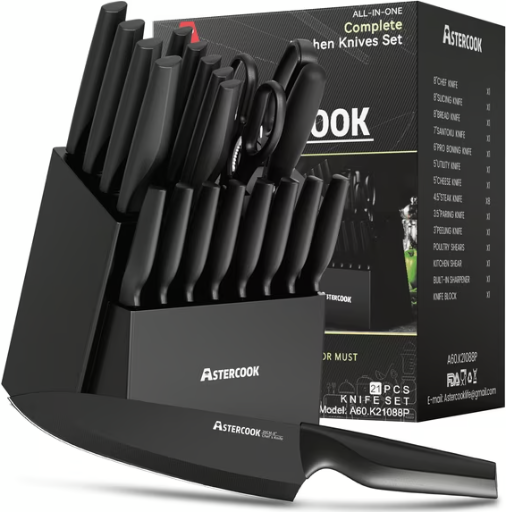 Astercook 20 Pieces Knife Set with Built-in Sharpener
