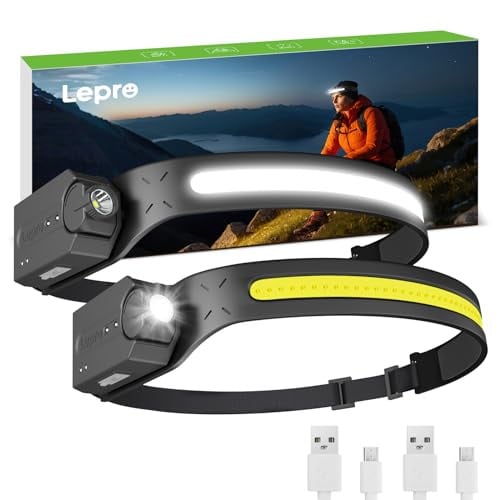 Lepro Super Bright Rechargeable Headlamps w/ 230° Wide Beam 2-Pack