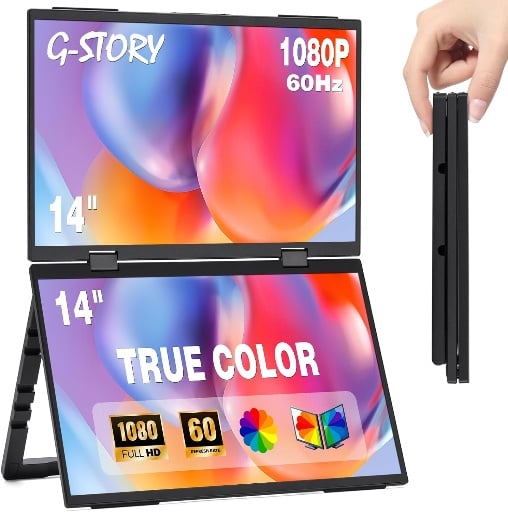 G-STORY Portable Dual Screen Foldable Laptop Monitor Extender