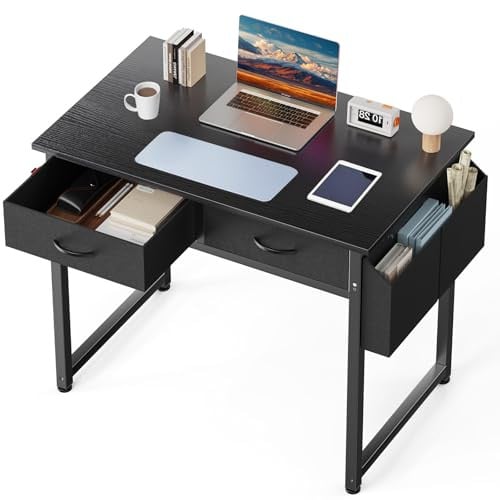 Dumos Home Office Computer Desk with Drawers (Black, Rustic Brown) 32" Deal