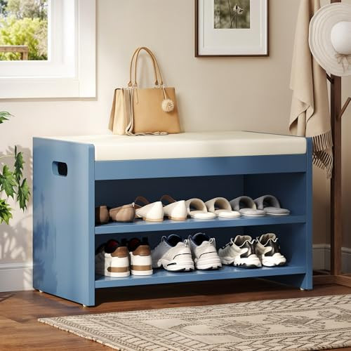 Yitahome 28.3" 2-Tier Entryway Shoe Storage Bench (Blue)