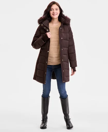 Michael Michael Kors Women's Faux-Fur-Trim Hooded Puffer Coat