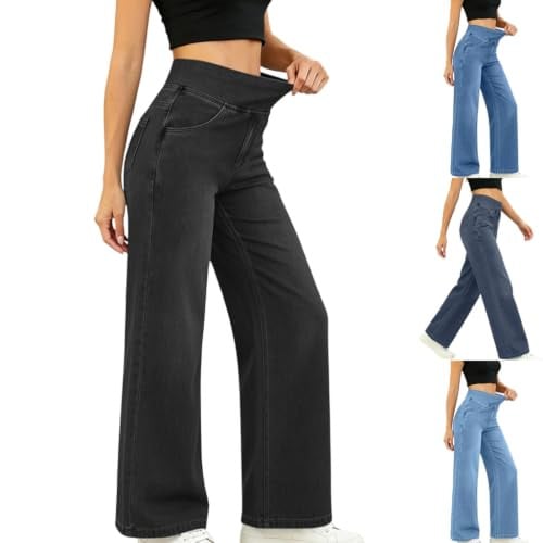 High Waist Elastic Straight Leg Trousers Deal