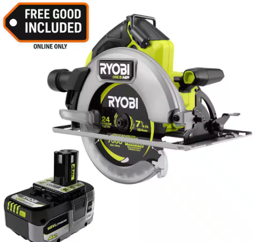 RYOBI ONE+ HP 18V Brushless Cordless 7-1/4 in. Circular Saw with ONE+ 18V 4.0 Ah Battery