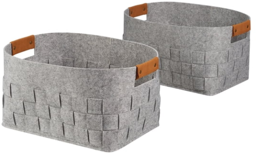 Mainstays Medium Woven Felt Storage Basket w/ Faux Leather Handles 2-Pack Deal