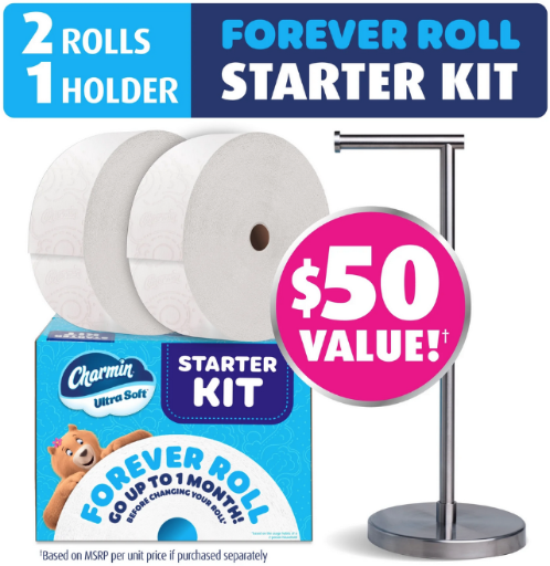 Charmin Ultra Soft Forever Roll Starter Kit with Holder & 2 Rolls