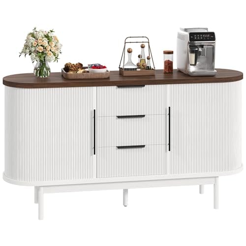 DWVO 55" Fluted Sideboard Buffet Storage Cabinet w/ 3 Drawers & Sliding Door