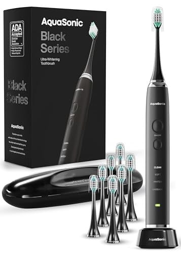 Aquasonic Black Series Ultra Whitening Toothbrush w/ 8 Brush Heads + Travel Case