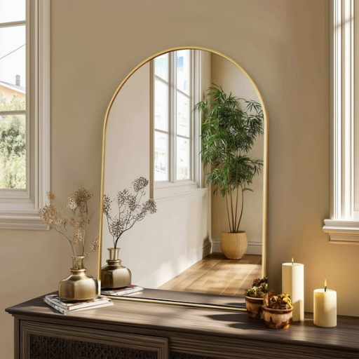 Decor Arched Wall Mirror with Metal Frame