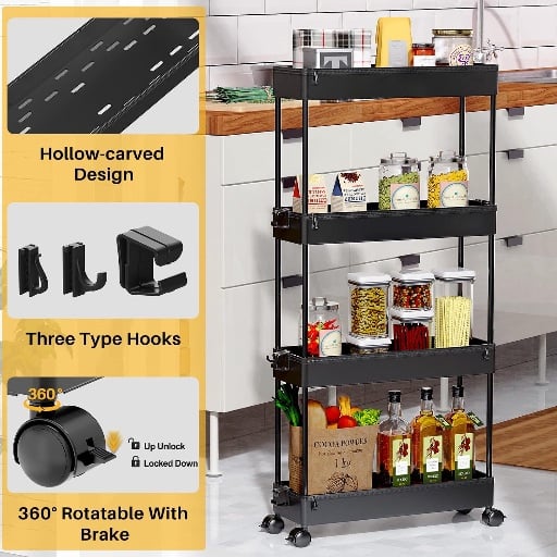 SPACEKEEPER Slim Rolling Storage Cart 4 Tier Deal
