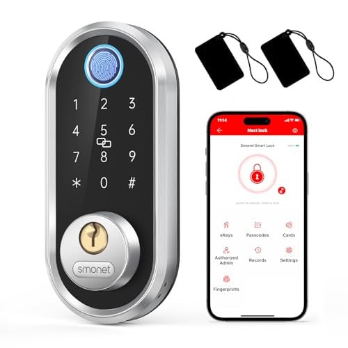SMONET Fingerprint Electronic Deadbolt Door Lock with Keypad-Bluetooth Keyless Entry