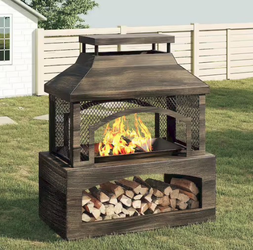 Bestier 37" Steel Outdoor Wood Burning Fireplace