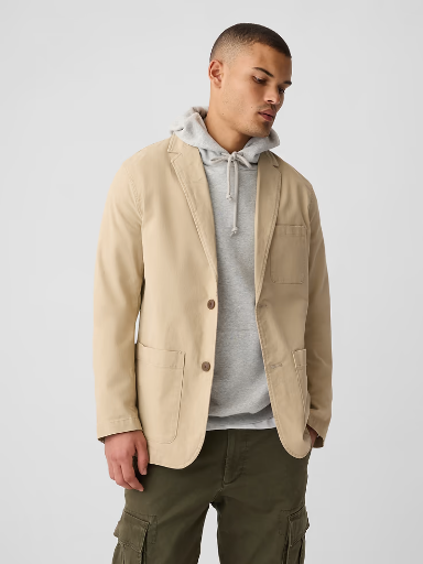 Men's Cotton Twill Blazer Jacket Iconic Khaki