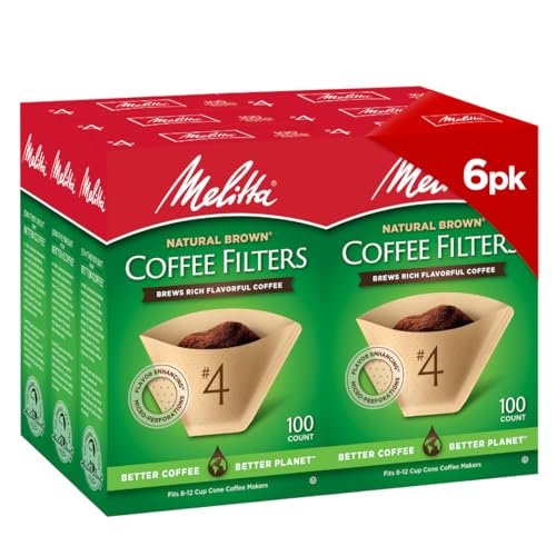 Melitta #4 Microfine Coffee Filters (Natural Brown Cone), 6-Pack 100 Count