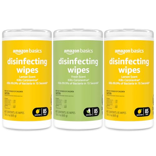 Amazon Basics Disinfecting Wipes, Lemon & Fresh Scent, 3-Pack