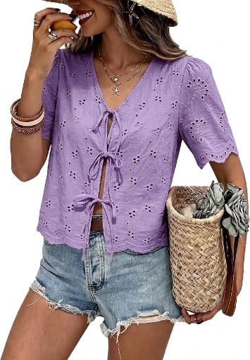 Totatuit Women's Cotton Tie Front Boho Tops - Many Colors  Deal