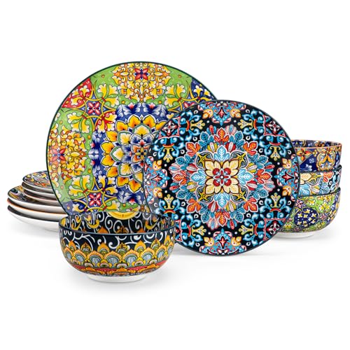 Vancasso Bohemian Style Porcelain Plates and Bowls Set 12-Piece (Service for 4)