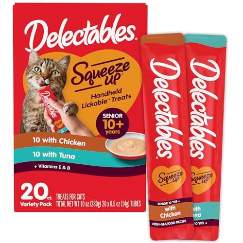 20-Pack 0.5-Oz Delectables Squeeze Up Senior 10+ Lickable Wet Cat Treats (Variety Pack) Deal
