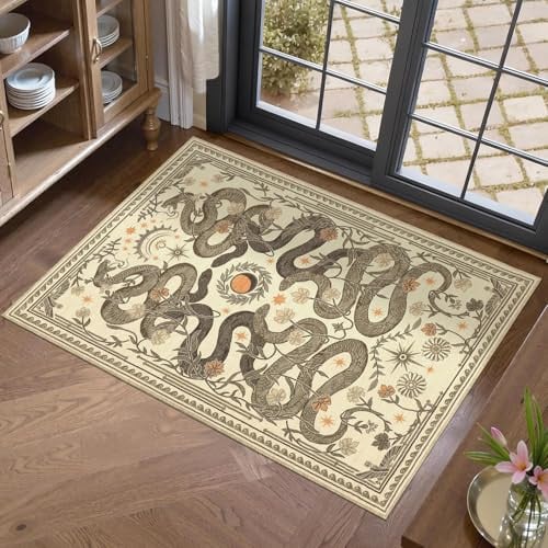 2' x 3' Snake & Floral Washable Non-Slip Door Mat (Beige)