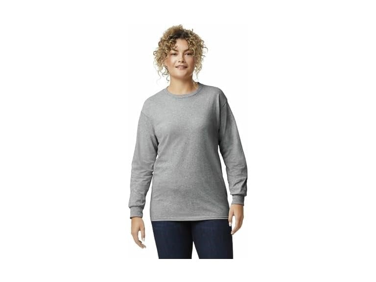 Gildan Adult Ultra Cotton Long Sleeve T-Shirt 72-Pack, Size L, Sport Grey