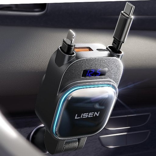 LISEN 4-in-1 Up to 96W Car Charger w/ Retractable USB-C + L Cable Deal