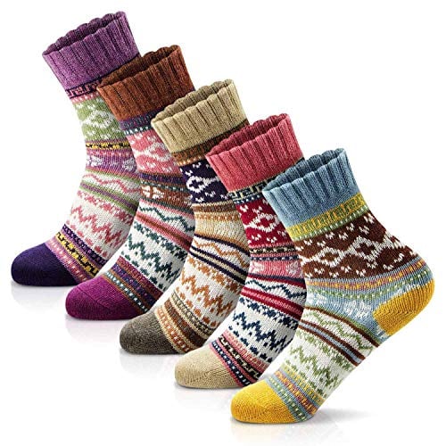 FYC Women's Wool Blend Cozy Crew Socks 5-Pairs