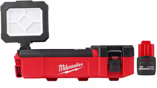 Milwaukee M12 12-Volt Cordless PACKOUT Flood Light w/USB Charging with High Output 2.5 Ah Battery