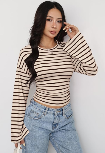 JUICICI Women's Long Sleeve Striped Tops