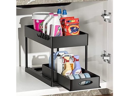 Puiluo 2-Tier Sliding Undersink Organizer (Matte Black)