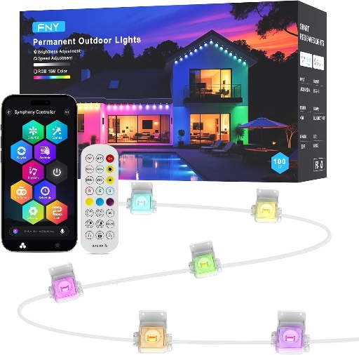 FNY Permanent Outdoor Smart RGB Lights 100ft with 60 LED