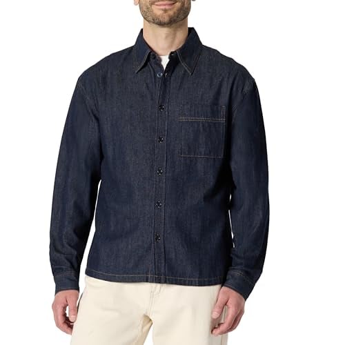 Amazon Essentials Men's Modern Oversized-Fit Denim Button-Down Shirt (Sizes S & M)