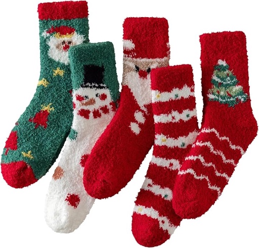 Pleneal Fuzzy Socks for Women 5 Pair Christmas Series