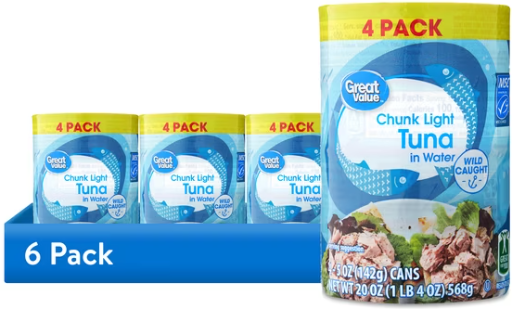 Great Value Chunk Light Tuna in Water, 5 oz, 24 Count