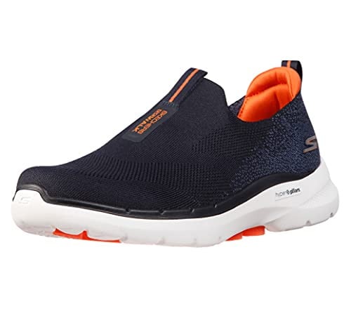 Skechers Go Walk 6 Stretch Fit Slip-On Athletic Performance Walking Shoe, Navy/Orange, 13 X-Wide Deal