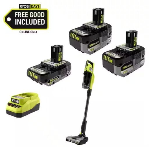 Ryobi ONE+ 18V HIGH PERFORMANCE Kit w/ (2) 4.0 Ah Batteries, 2.0 Ah Battery, Charger, & FREE ONE+ Cordless Stick Vacuum