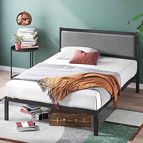 Zinus Korey Metal Platform Bed Frame w/ Upholstered Headboard (Black, Queen)