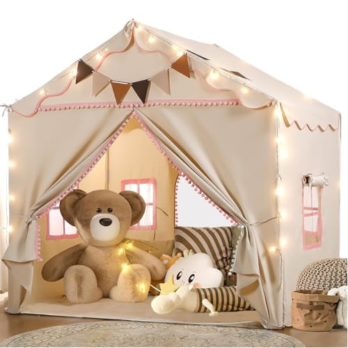 Treestone 2 Doors Kids Play Tent with Padded Mat & Light