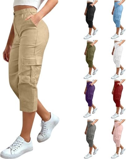 Cargo Capris Plus Size Straight Leg Pants 